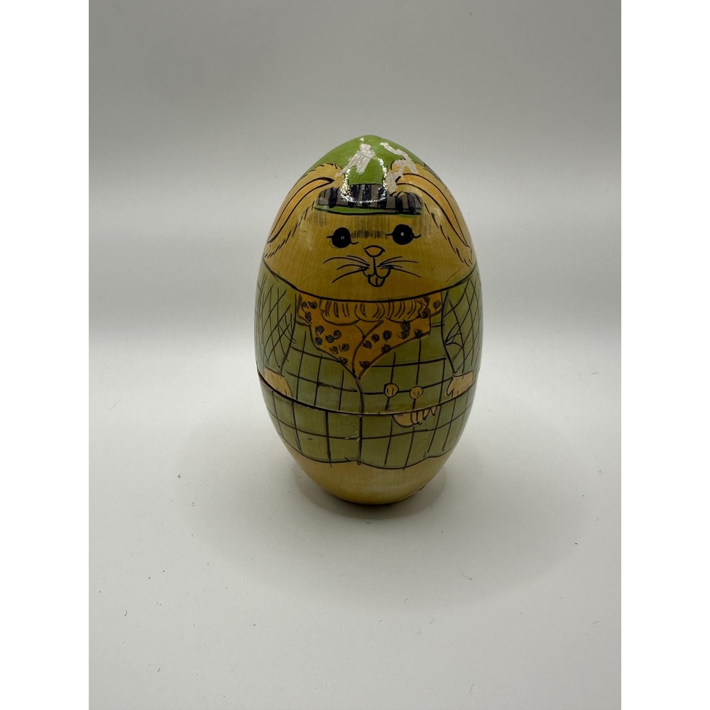 Vintage Wooden Easter Bunny Nesting Dolls‎ Egg Shaped Hand Painted Folk Art 5pc